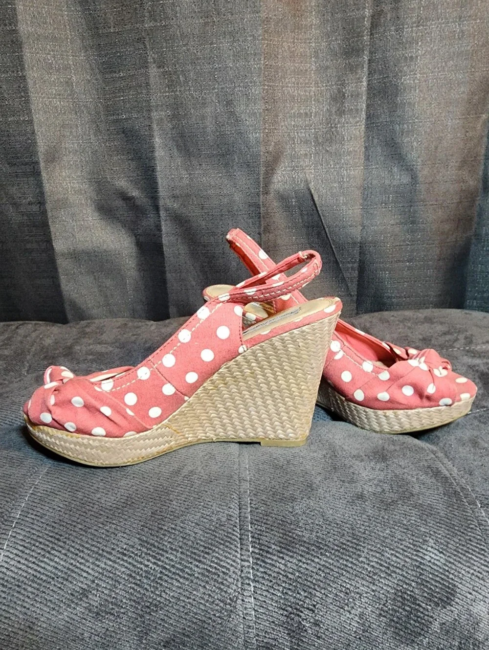American Eagle Polka Dot Bow Espadrille Wedges Size 7W